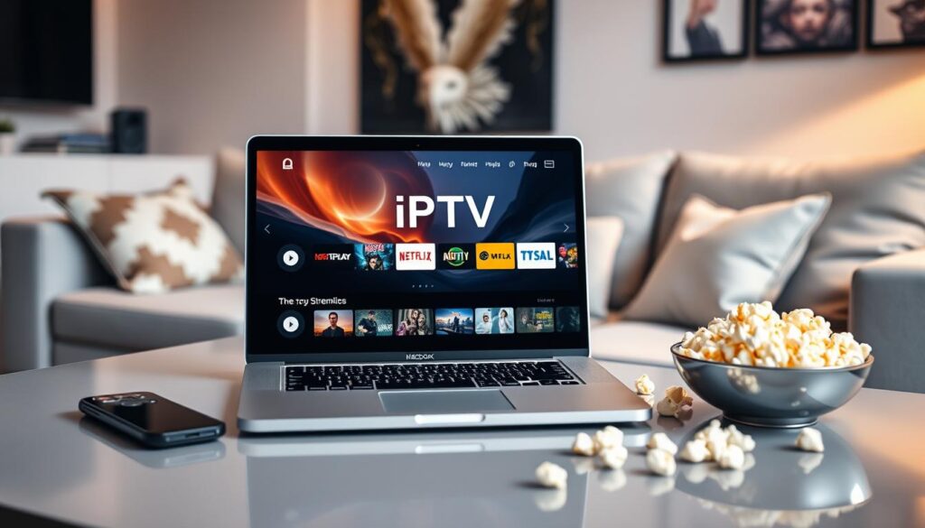 Install IPTV on Macbook for a smooth streaming experience with a variety of TV and movie options displayed