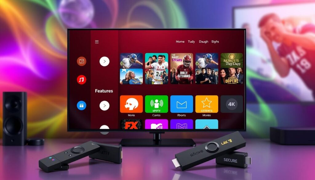 Install Smart IPTV on Firestick with streaming apps shown on the TV screen and Firestick devices in the foreground